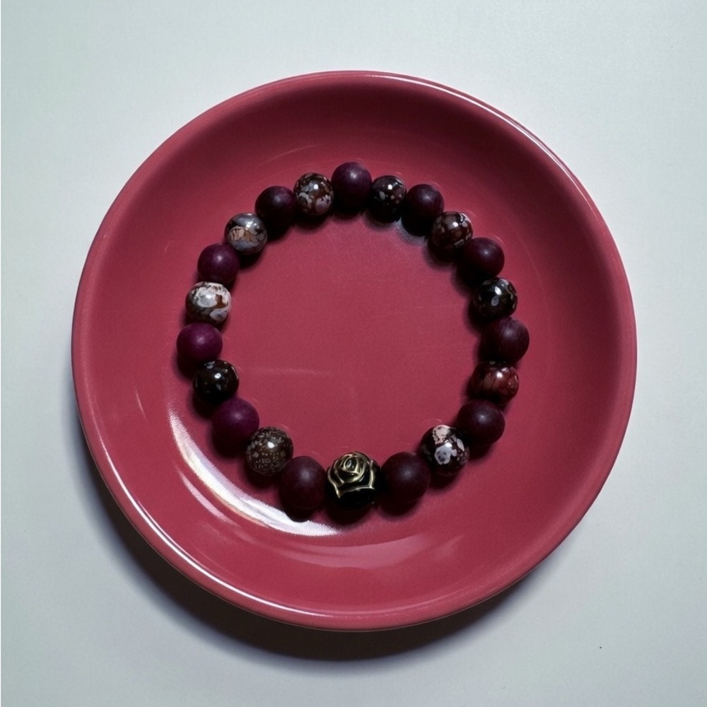 Beaded Rose Accent Bracelet in Deep Berry